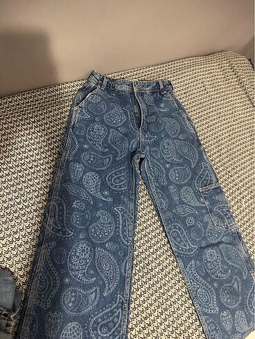 Pull and bear desenli kot wide leg