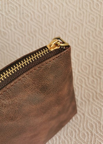 Kahverengi Deri Kadın Makyaj Çantası - Görsel 2