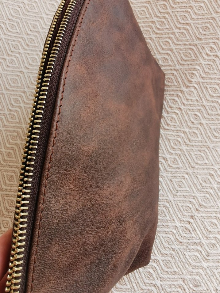 Kahverengi Deri Kadın Makyaj Çantası - Görsel 4