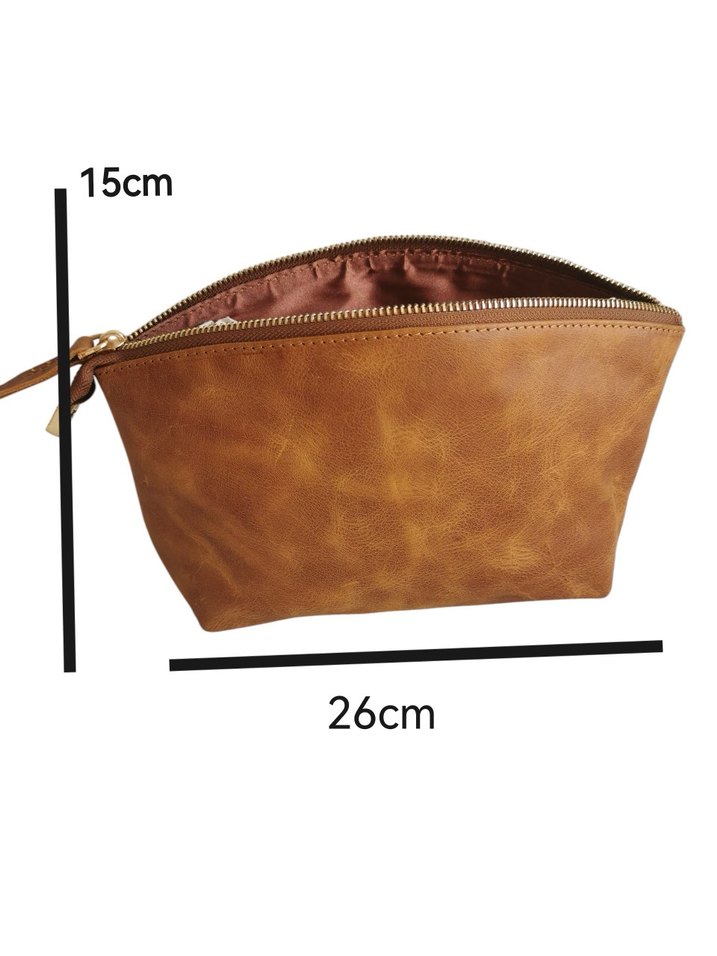 Deri Fermuarlı Bohem Makyaj Çantası - Görsel 4