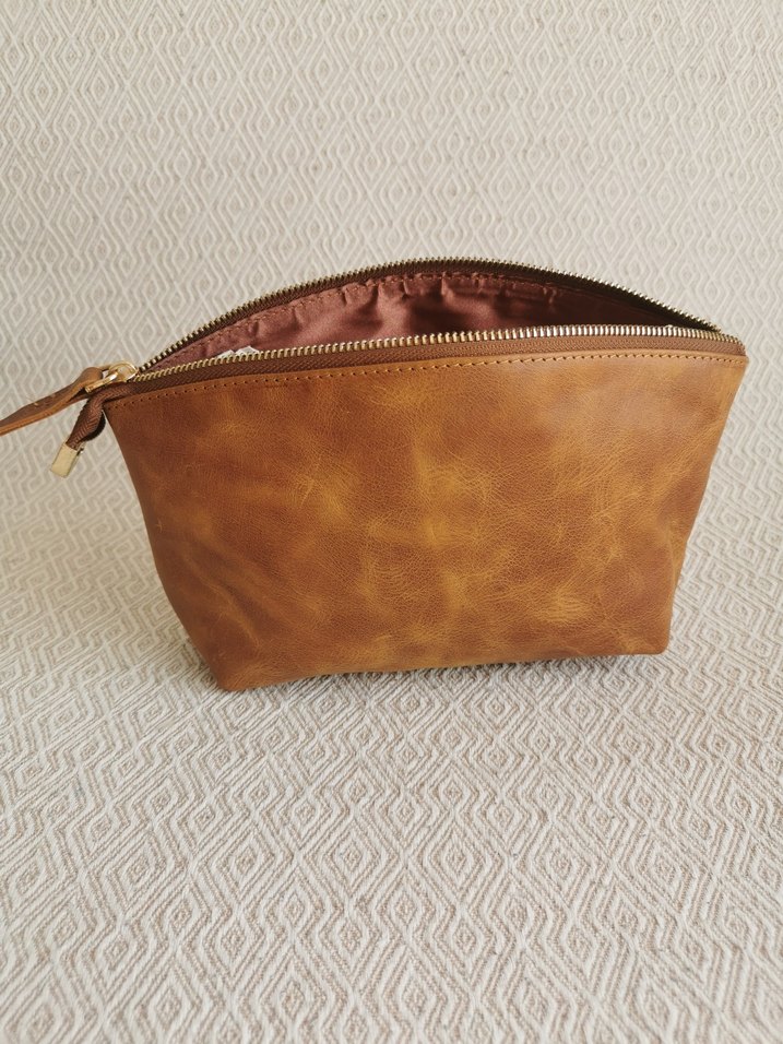 Deri Fermuarlı Bohem Makyaj Çantası - Görsel 3