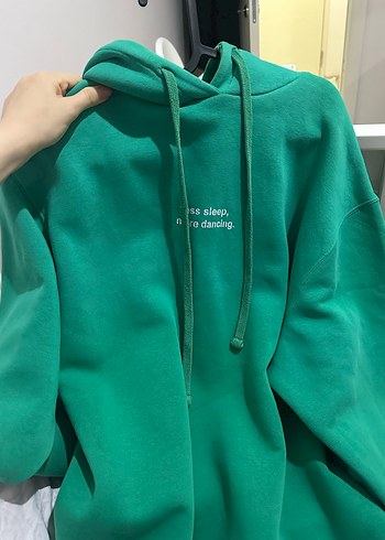 Yeşil Kapüşonlu Oversize Sweatshirt - Görsel 6