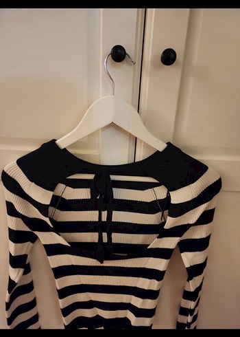 Siyah-Beyaz Çizgili İnce Triko Kadın Kazak - Görsel 6