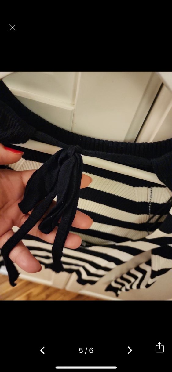 Siyah-Beyaz Çizgili İnce Triko Kadın Kazak - Görsel 5