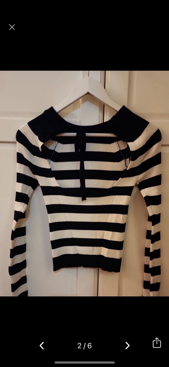 Siyah-Beyaz Çizgili İnce Triko Kadın Kazak - Görsel 2