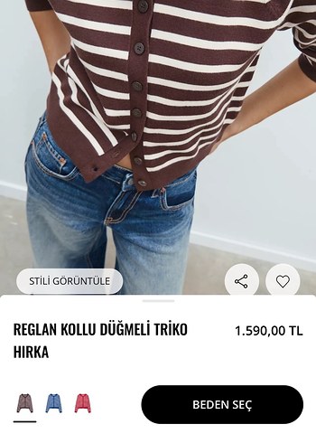 Kahverengi Çizgili Reglan Kollu Triko Hırka - Görsel 2