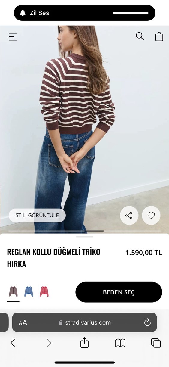 Kahverengi Çizgili Reglan Kollu Triko Hırka - Görsel 5