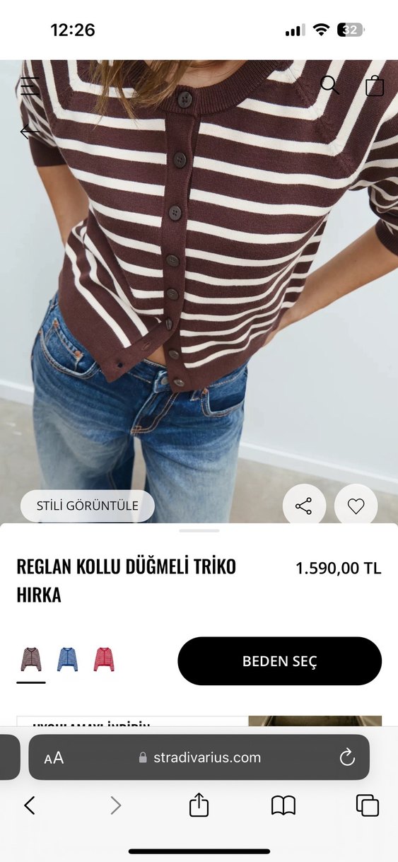 Kahverengi Çizgili Reglan Kollu Triko Hırka - Görsel 2