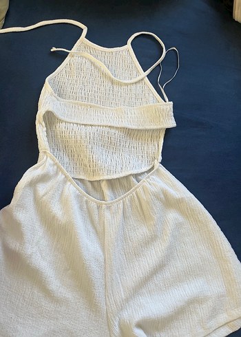 Beyaz Keten Askılı Midi Tulum - Görsel 2