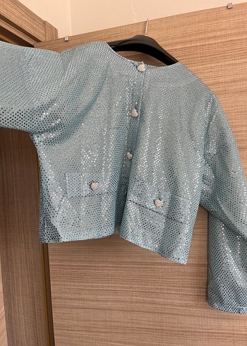 Düğmeli Mavi Parlak Mini Bluz
