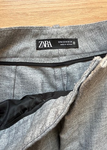Zara Gri Regular Fit Keten Kadın Pantolon