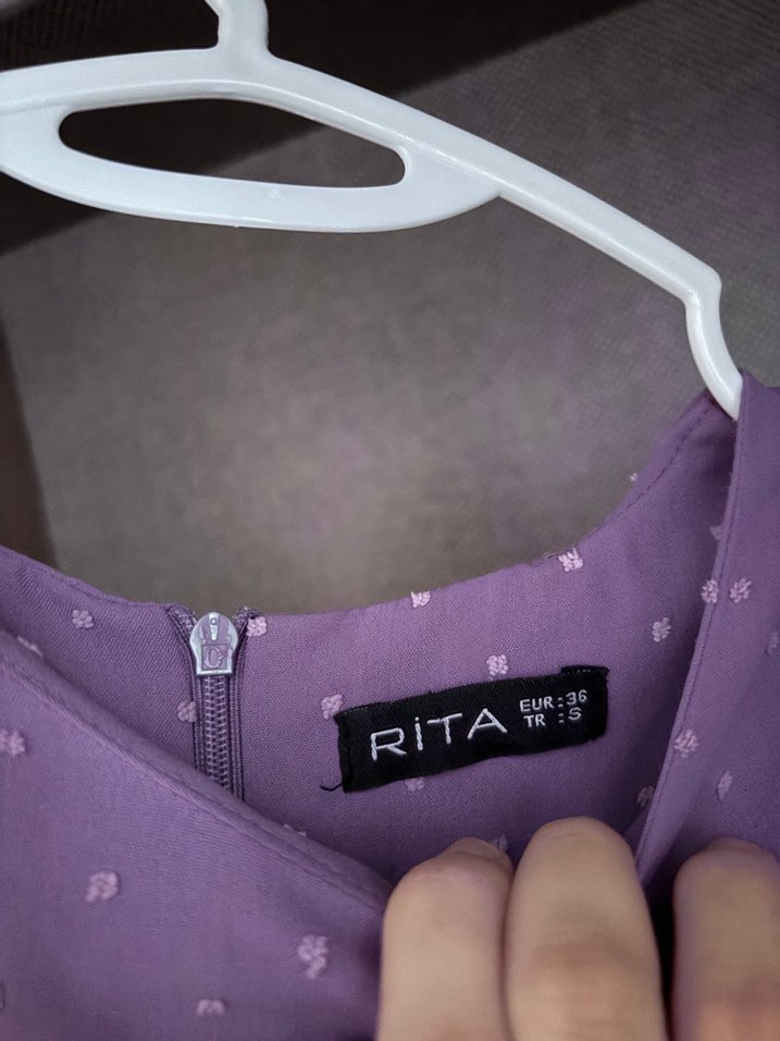 Mor Puantiyeli Volanlı Midi Hamile Elbisesi - Görsel 2