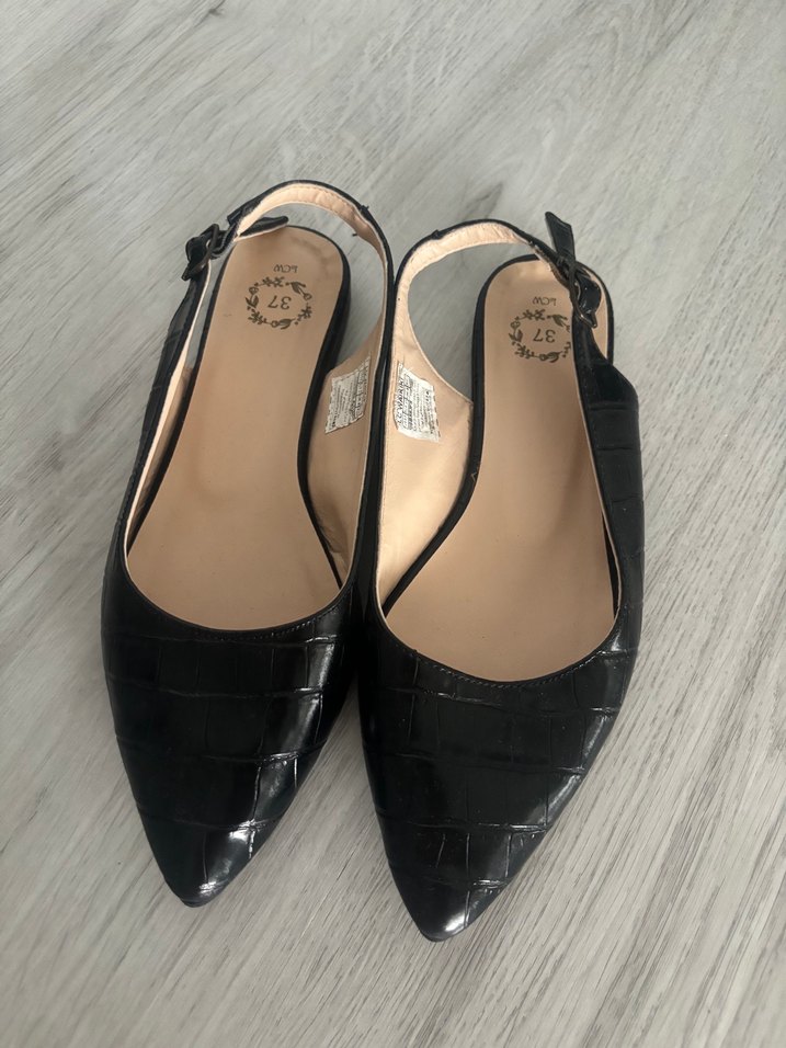 Siyah Yılan Desenli Tokalı Kadın babet - Görsel 2