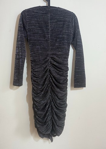 Gri Pliseli Mini Abiye Elbise - Görsel 3