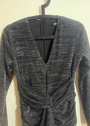 Gri Pliseli Mini Abiye Elbise - Görsel 4