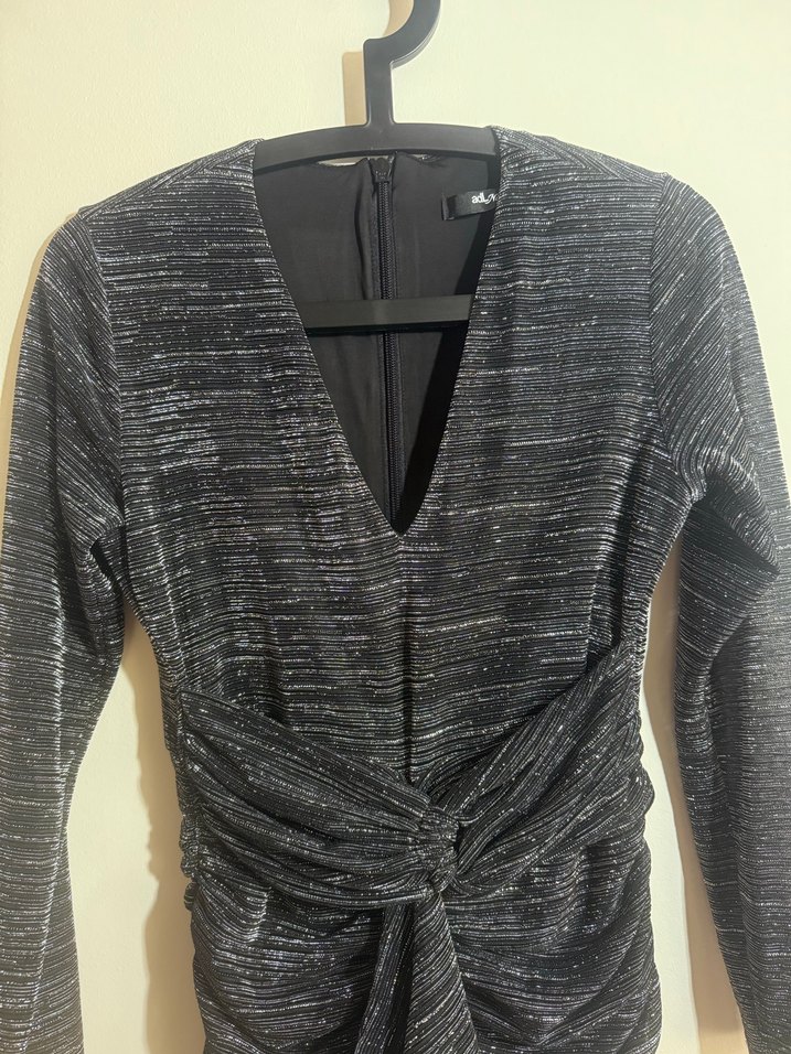 Gri Pliseli Mini Abiye Elbise - Görsel 4