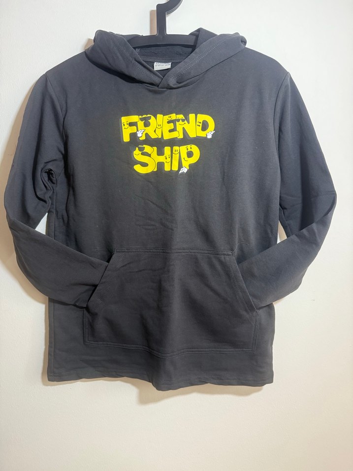 Siyah Baskılı Kapüşonlu Erkek Sweatshirt - Görsel 2