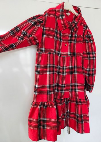 Kız Çocuk Renkli Kareli Düğmeli Elbise - Görsel 3