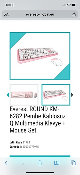 Everest pembe klavye mouse set