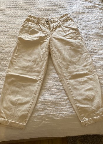 Bej Kadın Keten Salaş Midi Pantolon