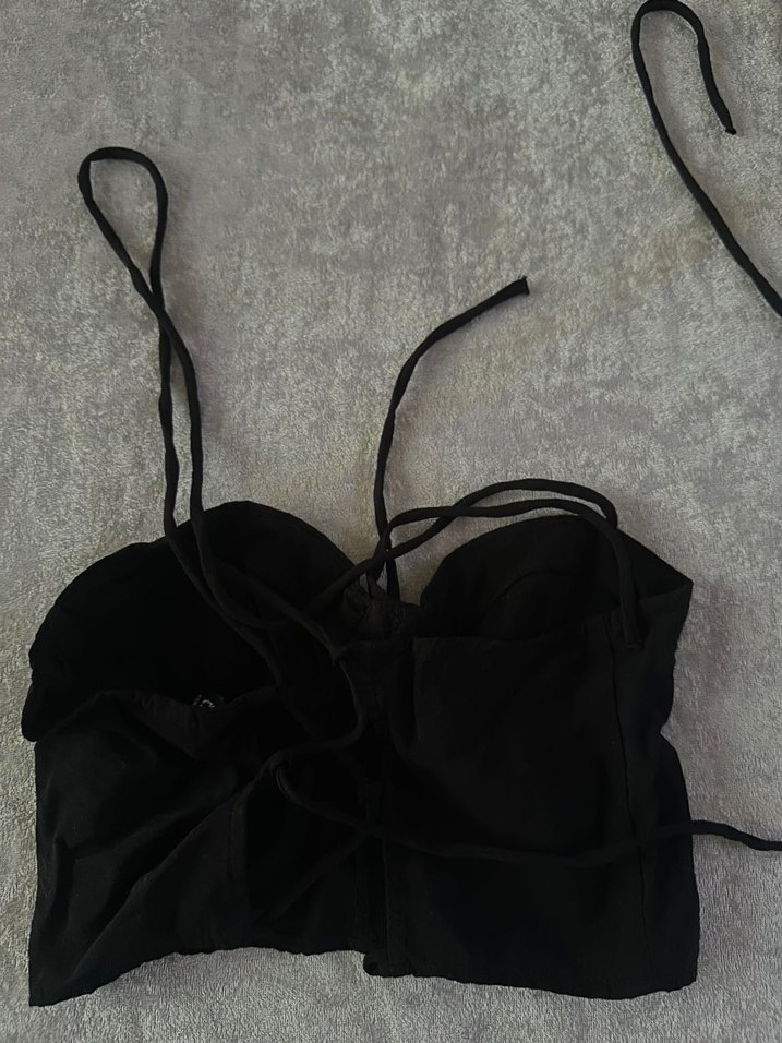 Siyah Mini Halter Yaka Strappy Bustiyer - Görsel 2