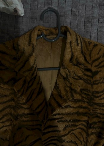 Kahverengi Zebra Desenli Kadın Kürklü Ceket - Görsel 2