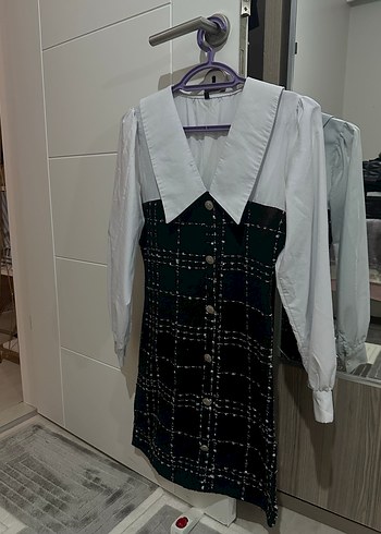 Düğmeli Beyaz Yakalı Midi Kadın Elbise - Görsel 2