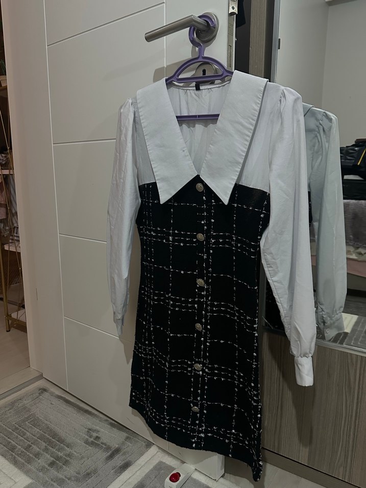 Düğmeli Beyaz Yakalı Midi Kadın Elbise - Görsel 2