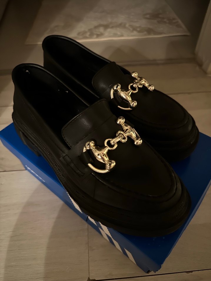 Siyah Deri Tokalı Platform Topuklu Loafer - Görsel 3