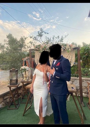 Beyaz Drapeli Straplez Mini Abiye - Görsel 2