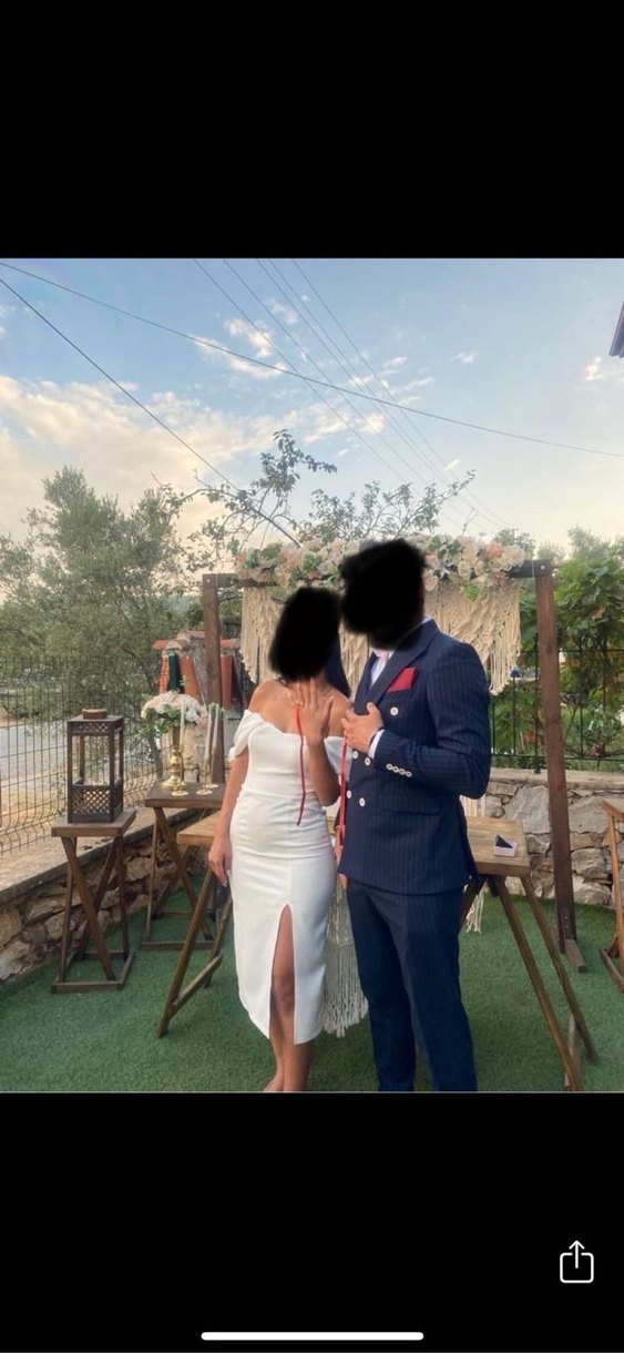 Beyaz Drapeli Straplez Mini Abiye - Görsel 2