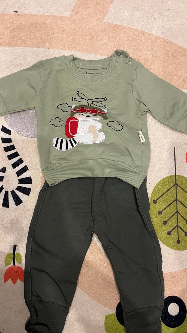 Gri Nakışlı Erkek Bebek Takım - Görsel 2