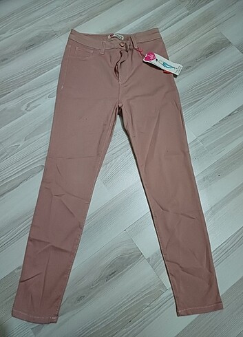 Pudra rengi koton skinny pantalon 