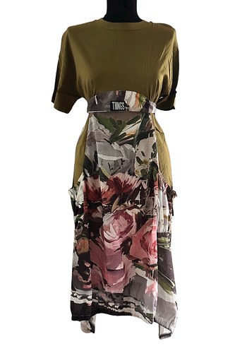 Haki Renkli Baskılı Salaş Spor Elbise - Görsel 2