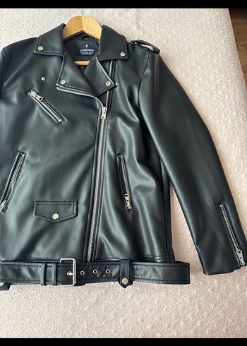 m Beden Siyah Deri Biker Ceket