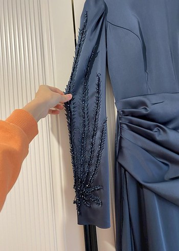 Uzun Kollu Füme Modern Klasik abiye - Görsel 3