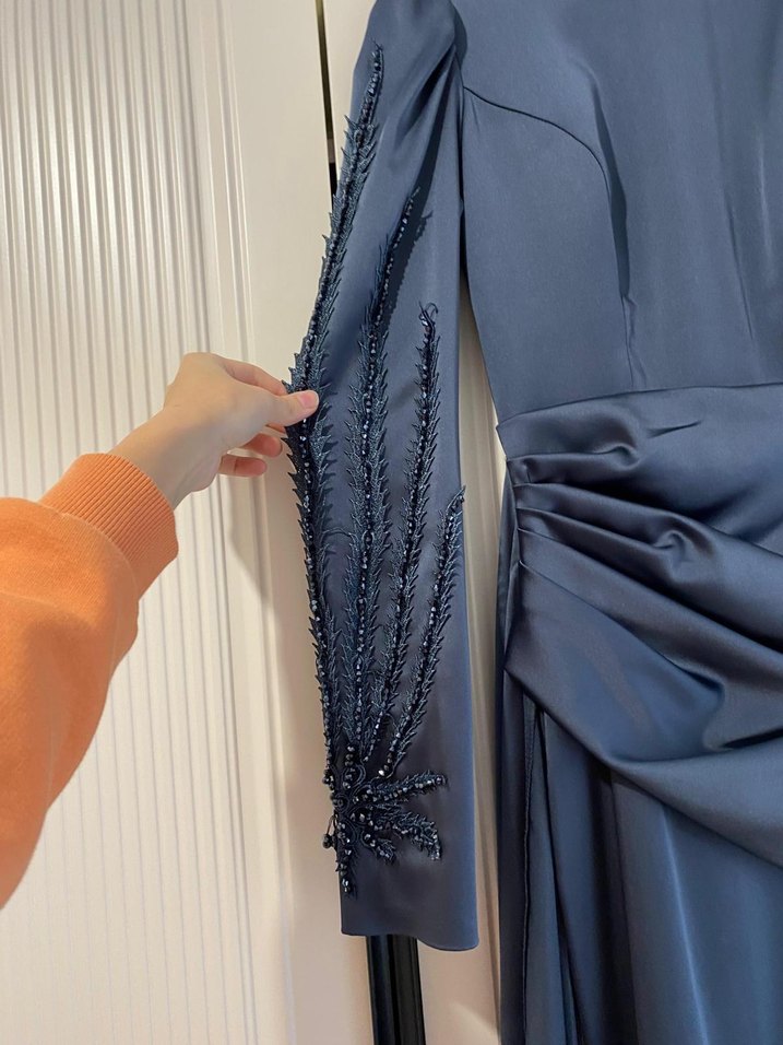 Uzun Kollu Füme Modern Klasik abiye - Görsel 3