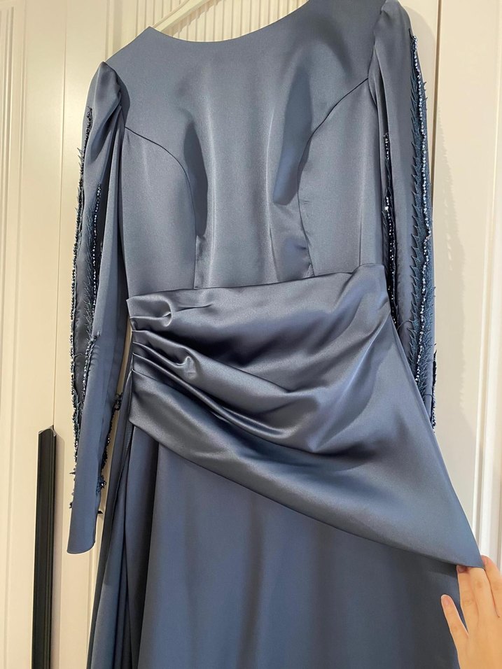 Uzun Kollu Füme Modern Klasik abiye - Görsel 2