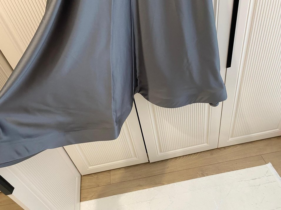 İşlemeli Gri Uzun Kollu Abiye Elbise - Görsel 4