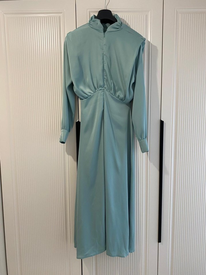Heqa Uzun Mint yeşili Kadın Abiye Elbise - Görsel 3