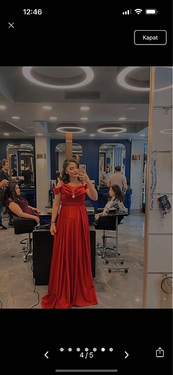 Kırmızı saten elbise - Görsel 4