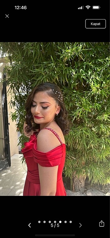 Kırmızı saten elbise - Görsel 5