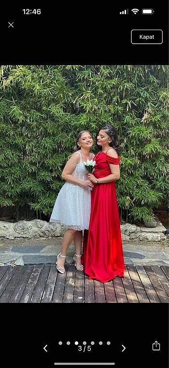 Kırmızı saten elbise - Görsel 3