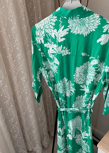 Yeşil Çiçekli Uzun Bohem Kadın Kimono