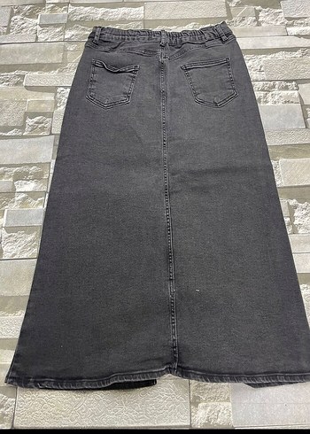 Diğer Gri Kemerli Uzun Denim Etek