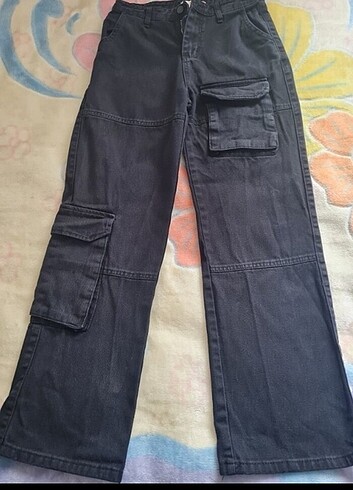 Siyah koton kargo pantolon 