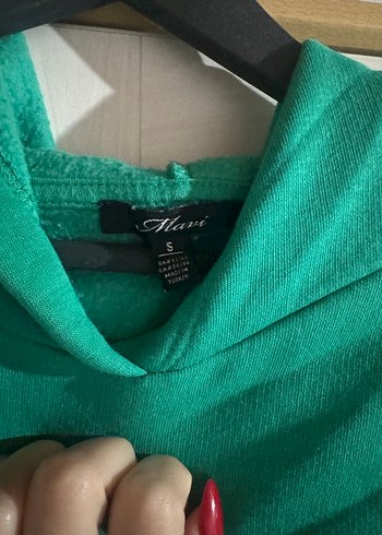 Mavi Yeşil Mavi Baskılı Kadın Kapüşonlu Sweatshirt