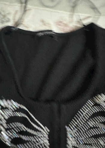 s Beden Kadın Siyah Pul İşlemeli Uzun Kollu body