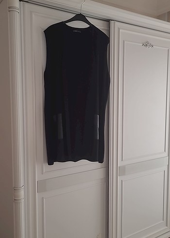 Siyah Oversize Kadın Midi Yelek - Görsel 3