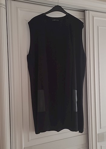 Siyah Oversize Kadın Midi Yelek - Görsel 2